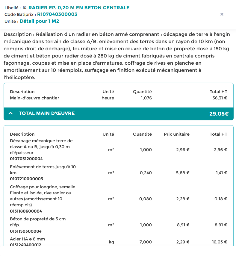 ex descriptif radier beton